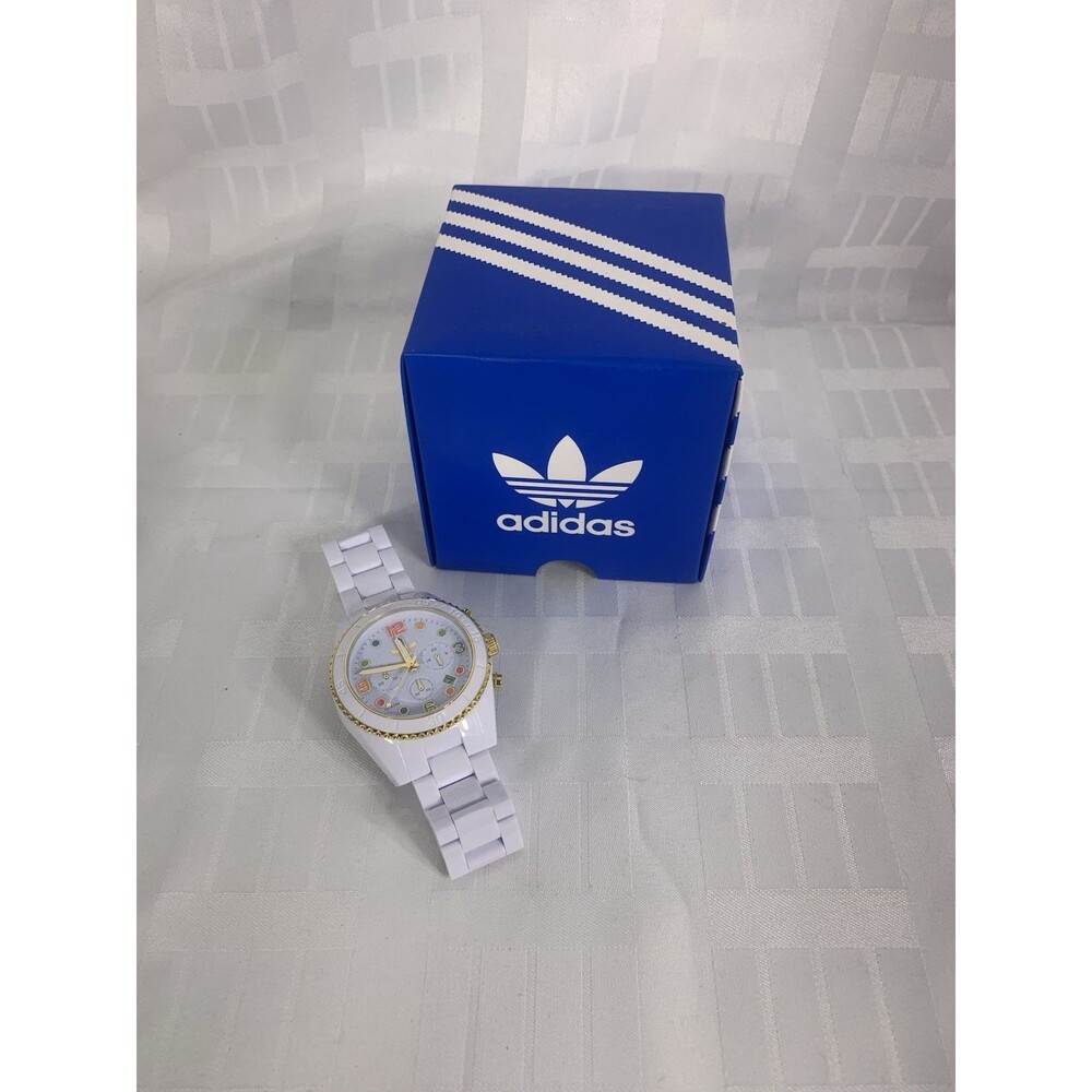 Adidas Chronograph Quartz Watch White Resin Strap 100m with Box